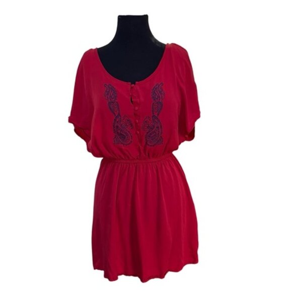 JustFab Red Embroidered Short Sleeve Dress M - Picture 1 of 11